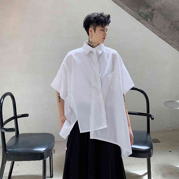 

japanese asymmetrical seam male short sleeve minority yamamoto dark style shirt fashion personality brand cy4x, White;black