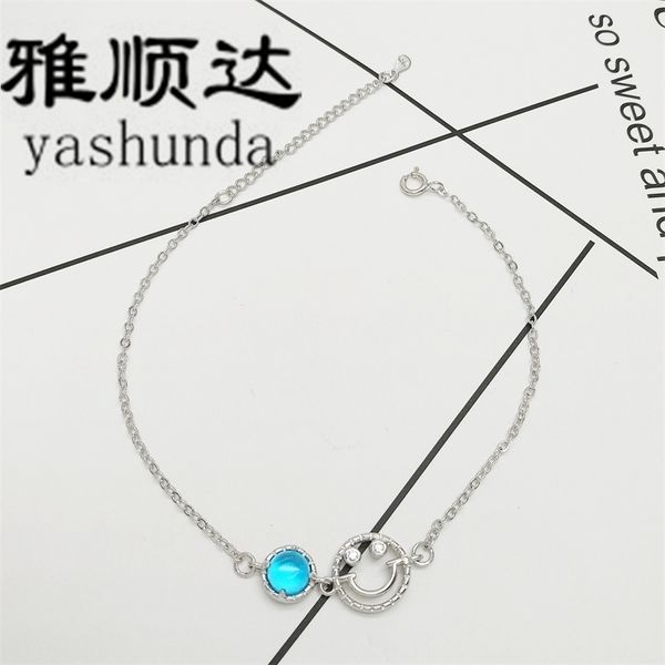 

silver plated s925 blue gradual change round bead bracelet for women's simple and sweet smile small fresh diamond jewelry, Black