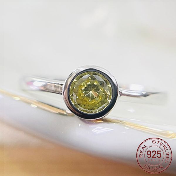 

original gorgeous charming small round yellow cz stone ring women fashion 925 silver crystal zircon bridal trendy jewelry, Slivery;golden