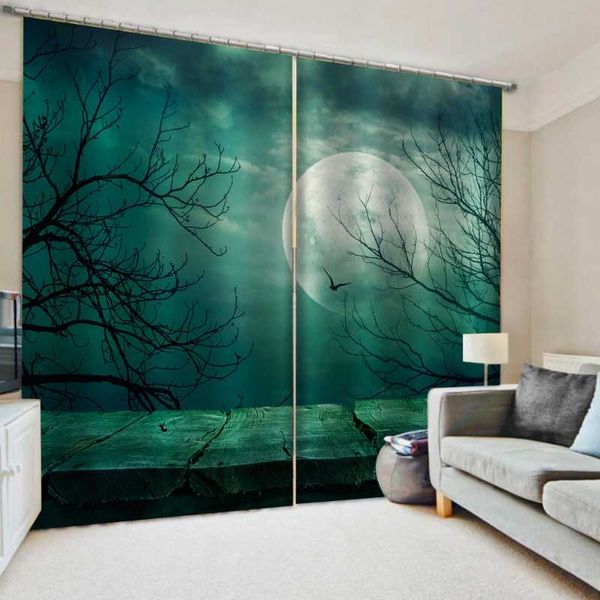 

green night scenery curtains moon curtain 2 panel/set 3d window wolf printing drapes for bedroom &
