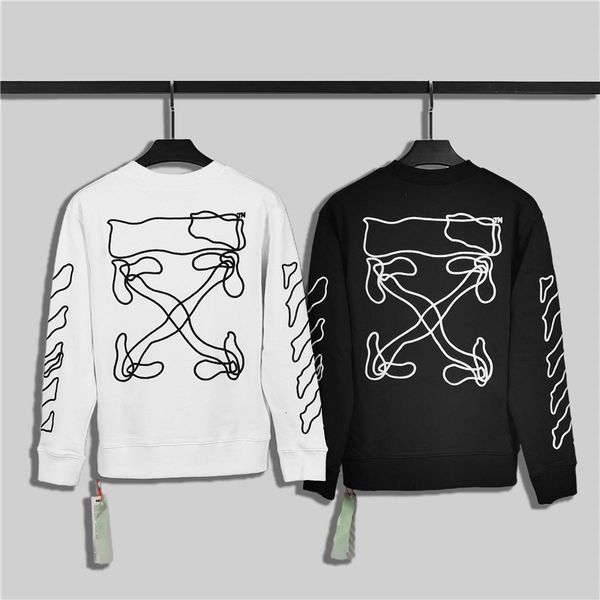 

fashion brand off style 21ss back curve embroidery arrstyle men's and women's round neck terry european size sweater, Black