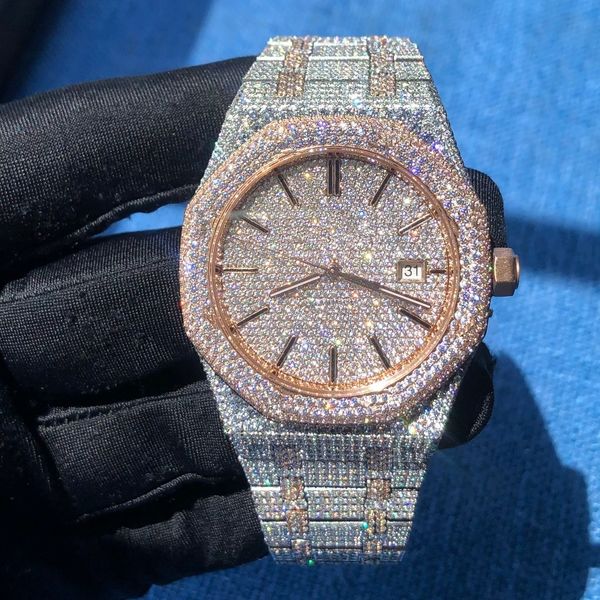 

arabic dial watch diamond v2 versions iced out watch automatic 41mm silver rose gold two tone waterproof 904l stain, Slivery;brown