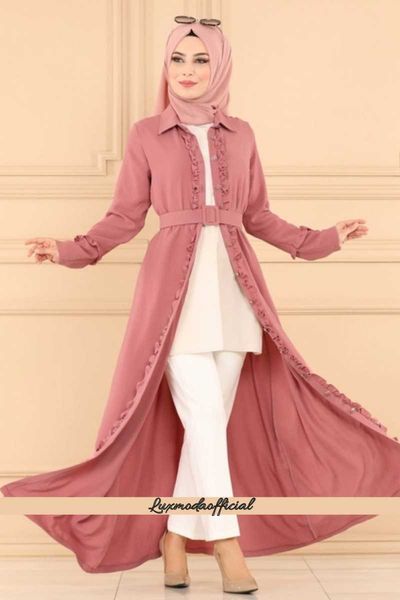 

ethnic clothing belted ruffle detailed abaya 1335ay342, Red