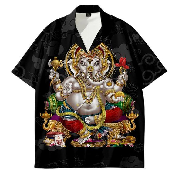 

ethnic clothing cross-border chinese style men's short sleeve shirt kimono retro kirin thai elephant pattern national tide size, Red