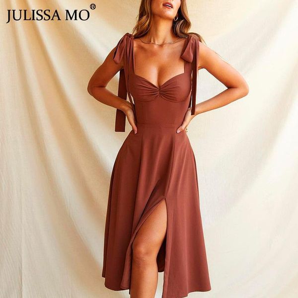 

casual dresses julissa mo women sleeveless high split bandage midi 2021 autumn solid backless party dress ladies elegant vestido, Black;gray
