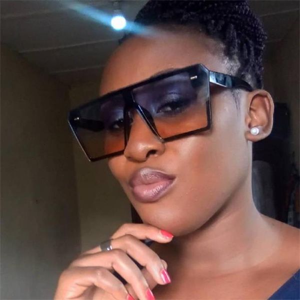 

big black sunglasses women designer brand flat oversized square fashion shades trending plastic frame, White;black