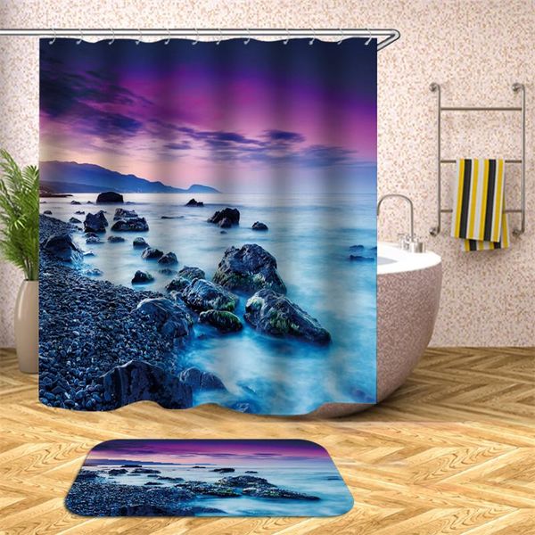 

beach printing mode bathroom shower curtain polyester fabric waterproof for home decoration curtains
