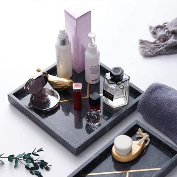 

kitchen storage & organization natural marble tray, bathroom vanity cosmetics jewellery perfume tray inlaid copper strip