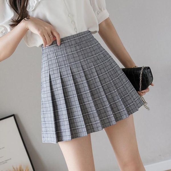 

skirts skirt women high waist stitching student pleated plaid summer cute sweet girls dance uniform mini skirt#45, Black