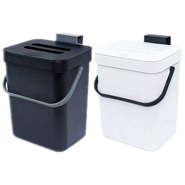 

waste bins 2 pcs kitchen compost bin for counteror under sink composting, with removable airtight lid, black & white