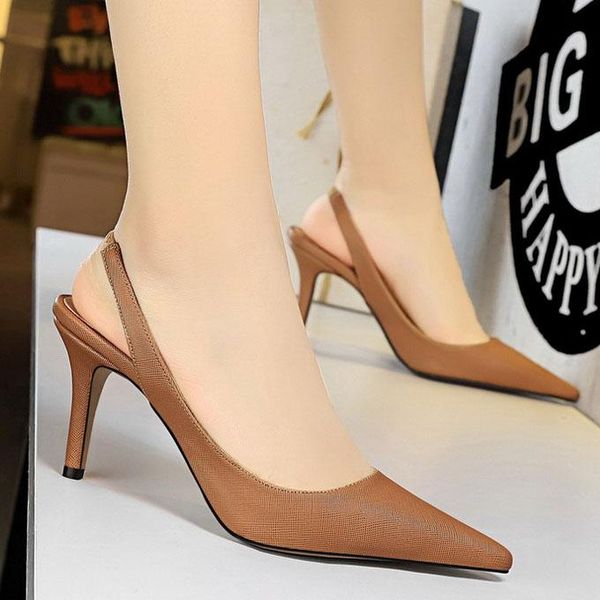 

dress shoes eagsity women slingback pumps ankle strap ladies high heel pointed toe slip on party wedding large size 43#, Black