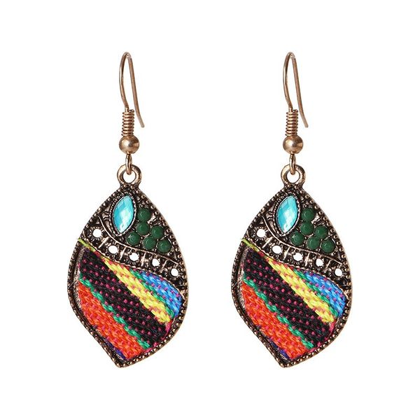 

ethnic indian jhumka dangle earrings women bohemia vintage rice bead rhinestone colorful fabric weave water drop earring jewelry, Silver