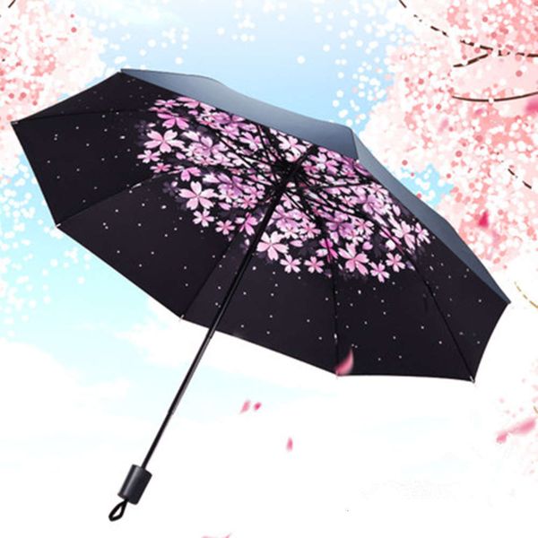 

yubao sun umbrella small black three fold sunscreen folding advertisement