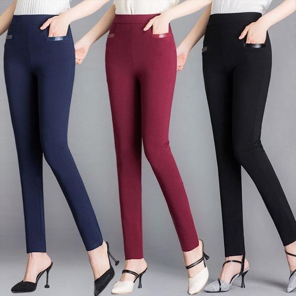 

large size high waist womens leggings casual outer wear thin section pencil pants conventional models, Black