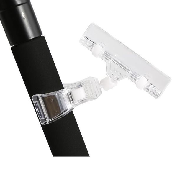

plastic merchandise sign rotatable pop display swivel clip holder clear double clamp for retail, baskets, cards