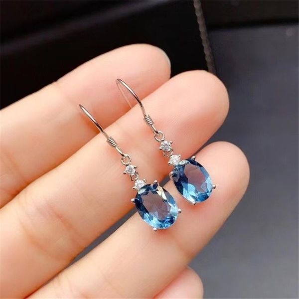 

dangle & chandelier weainy natural london blue z earrings,exquisite and simple earrings,7*9mm oval gemstone dangler,, Silver