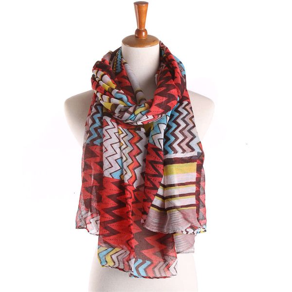 

wrap thin wave stripe long balinese scarf, Blue;gray