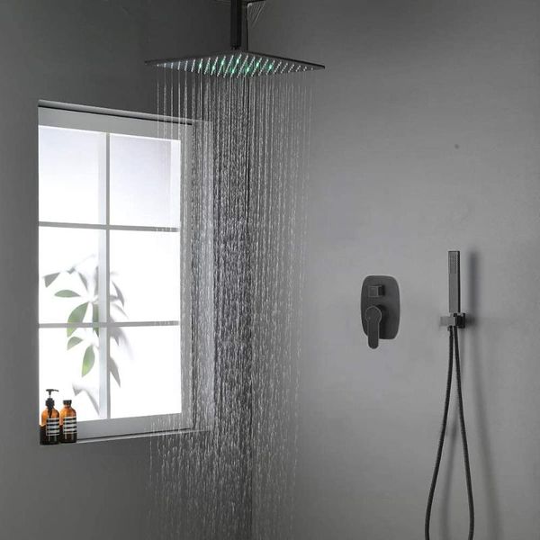 

brass 12 inch led square rainfall shower system bathroom matte black ceiling mounted set sets