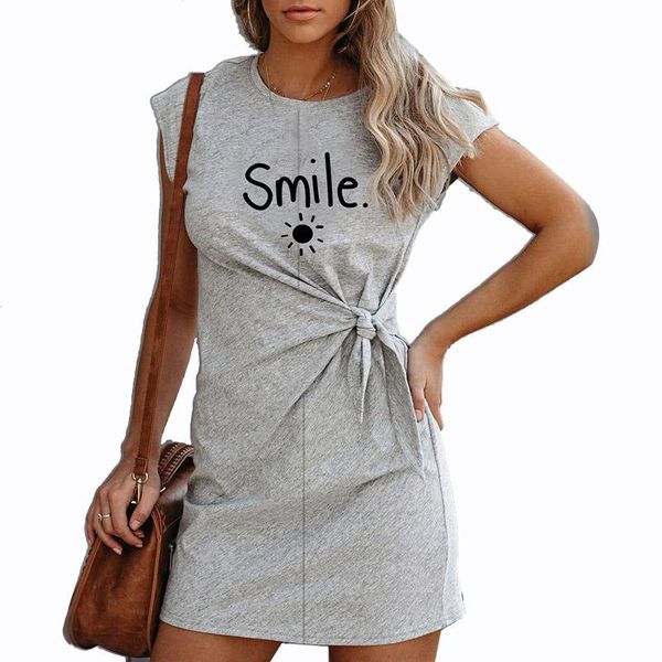 

casual dresses 2021 summer bowknot mini dress women printed bandage a-line elegant ladies high waist gray female vestidos xxl, Black;gray