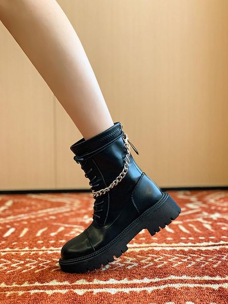 

boots zipper round toe lace up boots-women female shoes 2021 ladies rock autumn white med rubber lolita chain solid ankle pu bas, Black