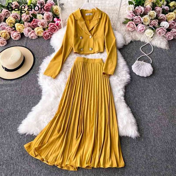 

office lady double breasted women fashion dress spring autumn lapel button +midi wild korean skirts k3797 210531, White