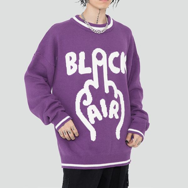 

men's sweaters oversize streetwear hip hop fashion women loose casual pullover couple knitwear 8skt, White;black