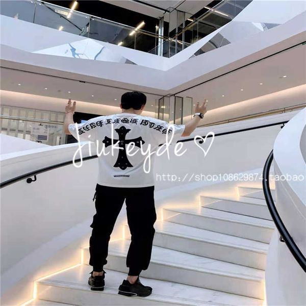 

short crosin sanskrit hong kong cross summer new sleeve t-shirt, White;black