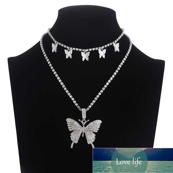 

layered butterfly necklace chain set luxury rhinestones choker women jewellery pendant statement fashion jewelry bulk wholesale factory pric, Silver