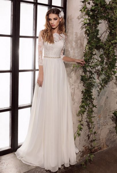 

2022 prom evening boutique dresses three quarter sleeves lace chiffon wedding gowns with beading sashes vestido de noiva, Black