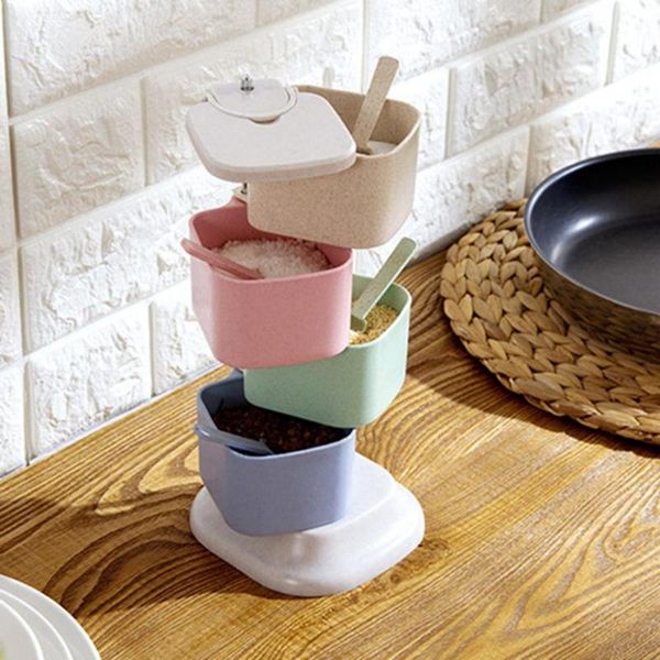

storage bottles & jars plastic 180 degree rotary seasoning box multi-use container home kitchen