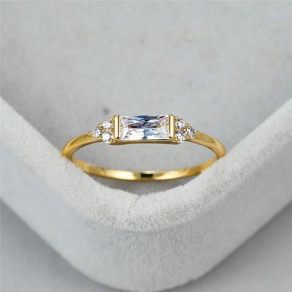 

wedding rings minimalist female white square crystal ring vintage yellow gold for women cute round zircon thin engagement, Slivery;golden