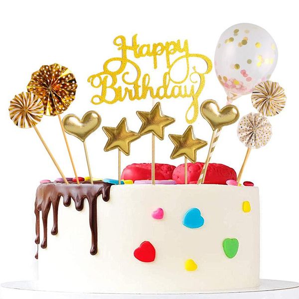 

other event & party supplies 16pcs cake decorations balloons fans stars hearts happy birthday ers for dessert cupcake decor