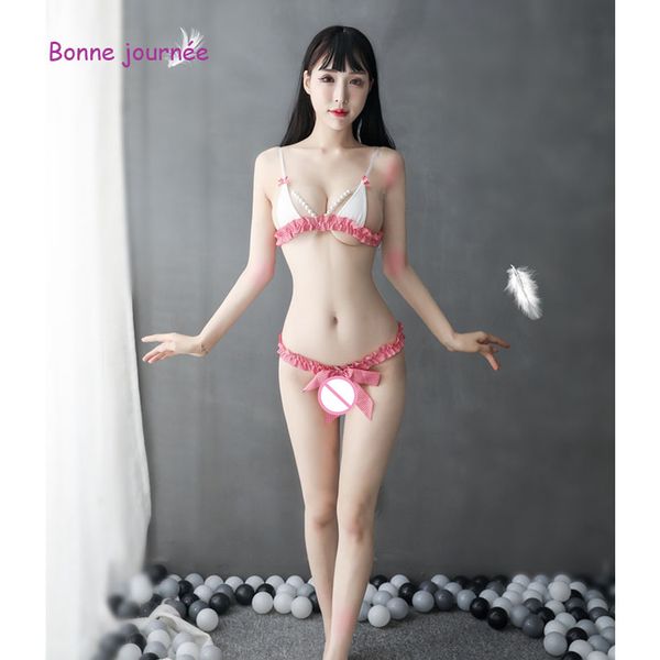

micro bikini extreme butterfly pearl panties bra anime cosplay cute lolita lingerie outfits for women fantasy lingerie, Black;white