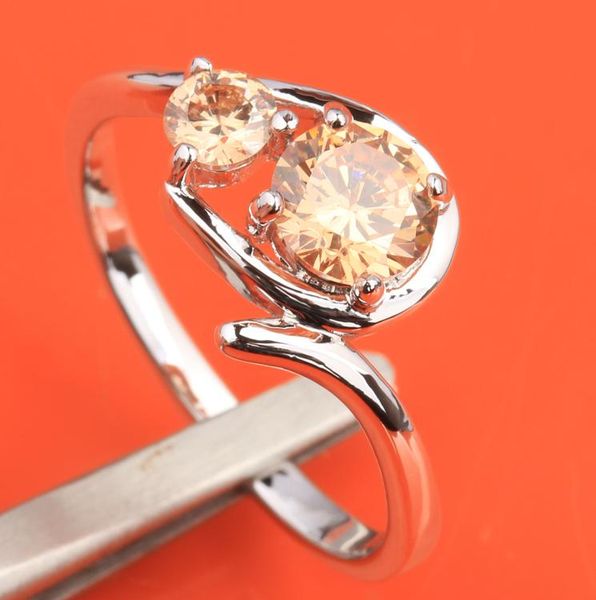 

wedding rings gracious champagne morganite peridot zircon gems silver plated argent solitaire ring size 6 / 7 8 9 s0978, Slivery;golden