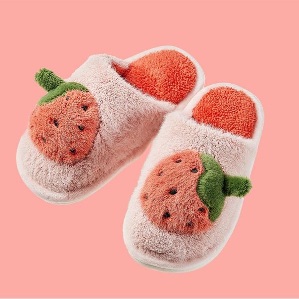 

slipper autumn winter slippers girls cute cartoon fruit home shoes parent-child warm coral fleece kids female, Black;grey