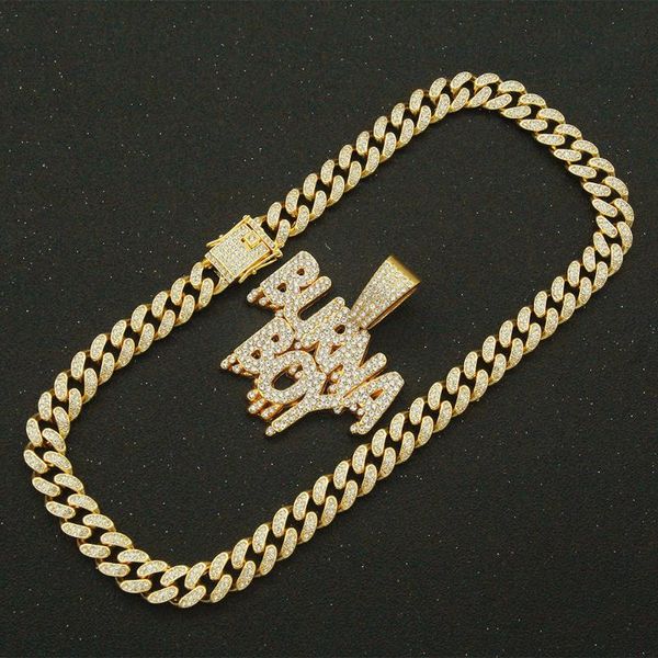 

pendant necklaces hip hop boy letter necklace miami cuban chain iced out bling hiphop men jewelry accessory drop, Silver