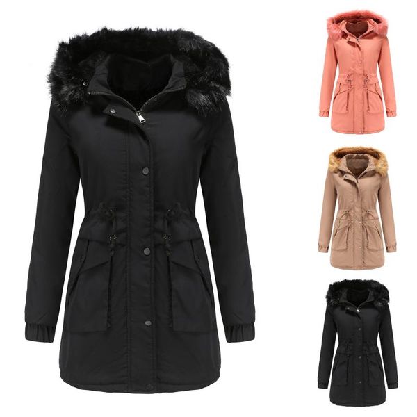 

women's wool & blends ladies thickened overcoat plus size warm trendy winter fleece lined snow coat jacket outwear with hood and side p, Black