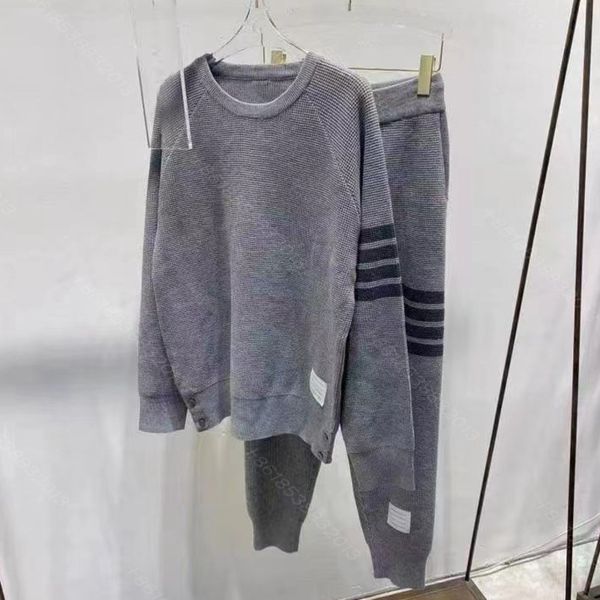 

classic design women wool knit hoodie sweater set crochet mujer striped jacquard hoodies pants two-piece suit t/b brand letter logo fashion, White