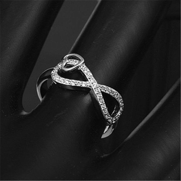 

cluster rings silver ring fashion exquisite temperament female figure eight twisted inlaid zircon opening hand jewelry, Golden;silver