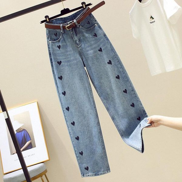 

straight loose trousers high waist mop women's jeans, Blue