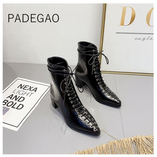 

boots women winter shoes 2021 womens fashion vintage ankle black casual high heels