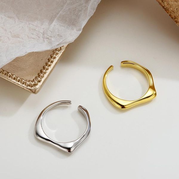 

cluster rings irregular simple s925 sterling silver geometric ring for women ins personality all-match glossy open, Golden;silver