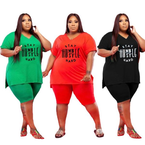 

plus size tracksuits two piece set women clothing fashion letter printing v neck personalized short sleeved casual suit drop, Black