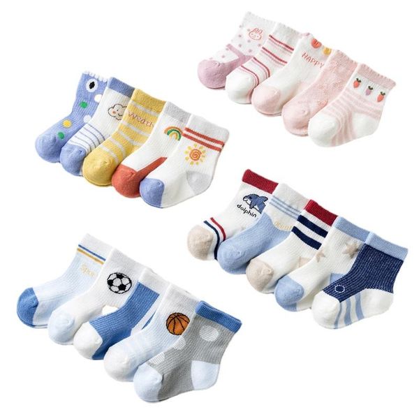 

socks 5pairs/lot children's baby spring/summer mesh sports breathable cotton medium tube resistant to wear kids boy girls, Pink;yellow