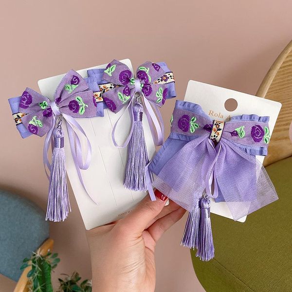 

hair accessories children year red purple bow tassel hairpins hairclip girl clip pin barrettes hairgrip hanfu headwear, Slivery;white