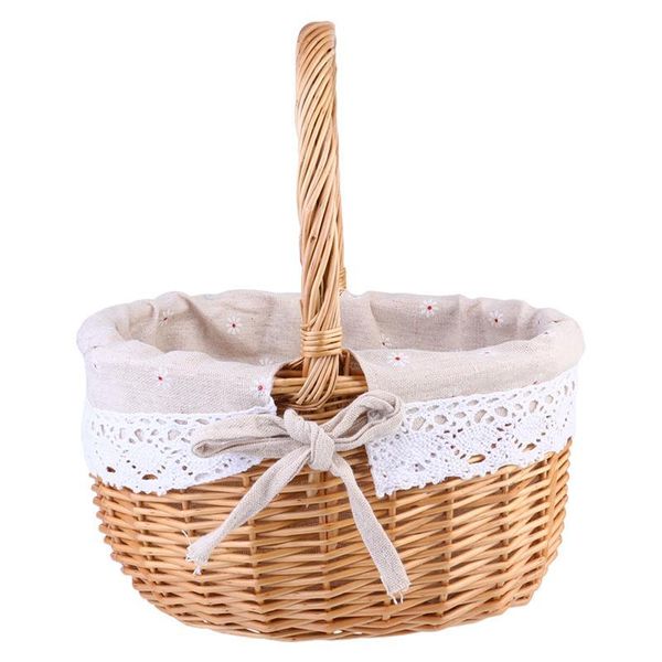 

1pc wicker woven basket storage with linen cloth for wedding picnic party baskets