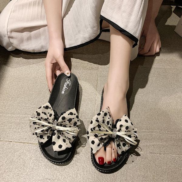 

bowknot sandals women summer pvc black flat shoes slippers casual outdoor fashion platform
