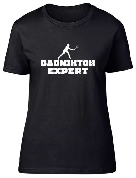 

Expert Badminton Fitted Womens Ladies T Shirt, White;black
