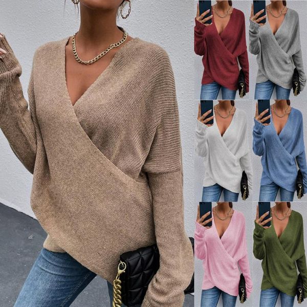 

women's sweaters sweater 2021 autumn winter cross loose outwear knitted long sleeve ladies casual pullovers, White;black