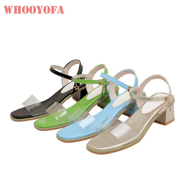 

summer black yellow women sandals 2 inch chunky heel lady tranparent shoes plus big small size 3 11 31 43 45
